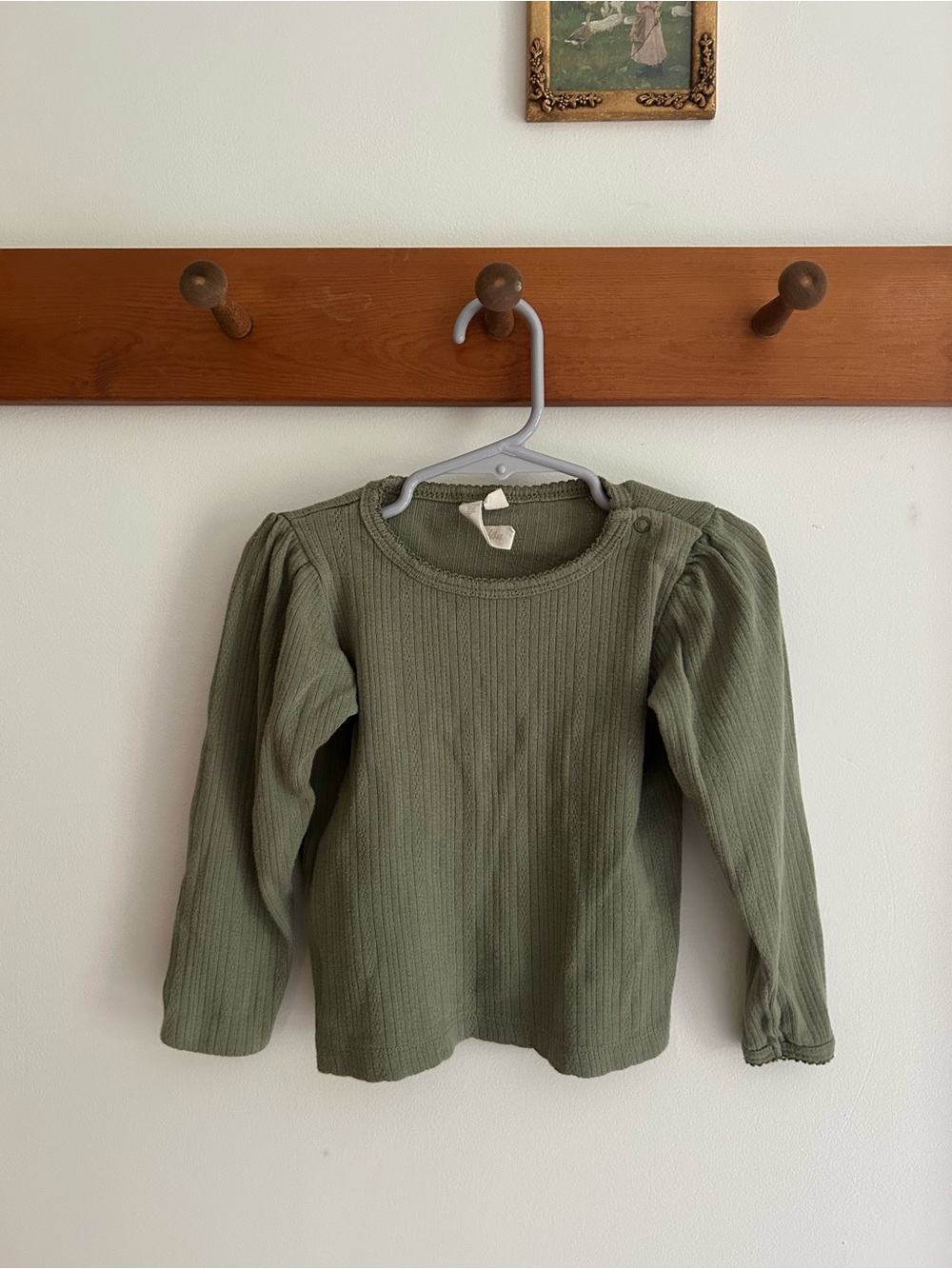 Little Cotton Clothes - Ribbed Olive Green Toddler Top - Classic Crew Neck